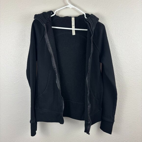 Lululemon Womens Black Fleece Stretch Long Sleeve Full Zip Scuba Hoodie Size 12 - Picture 1 of 9